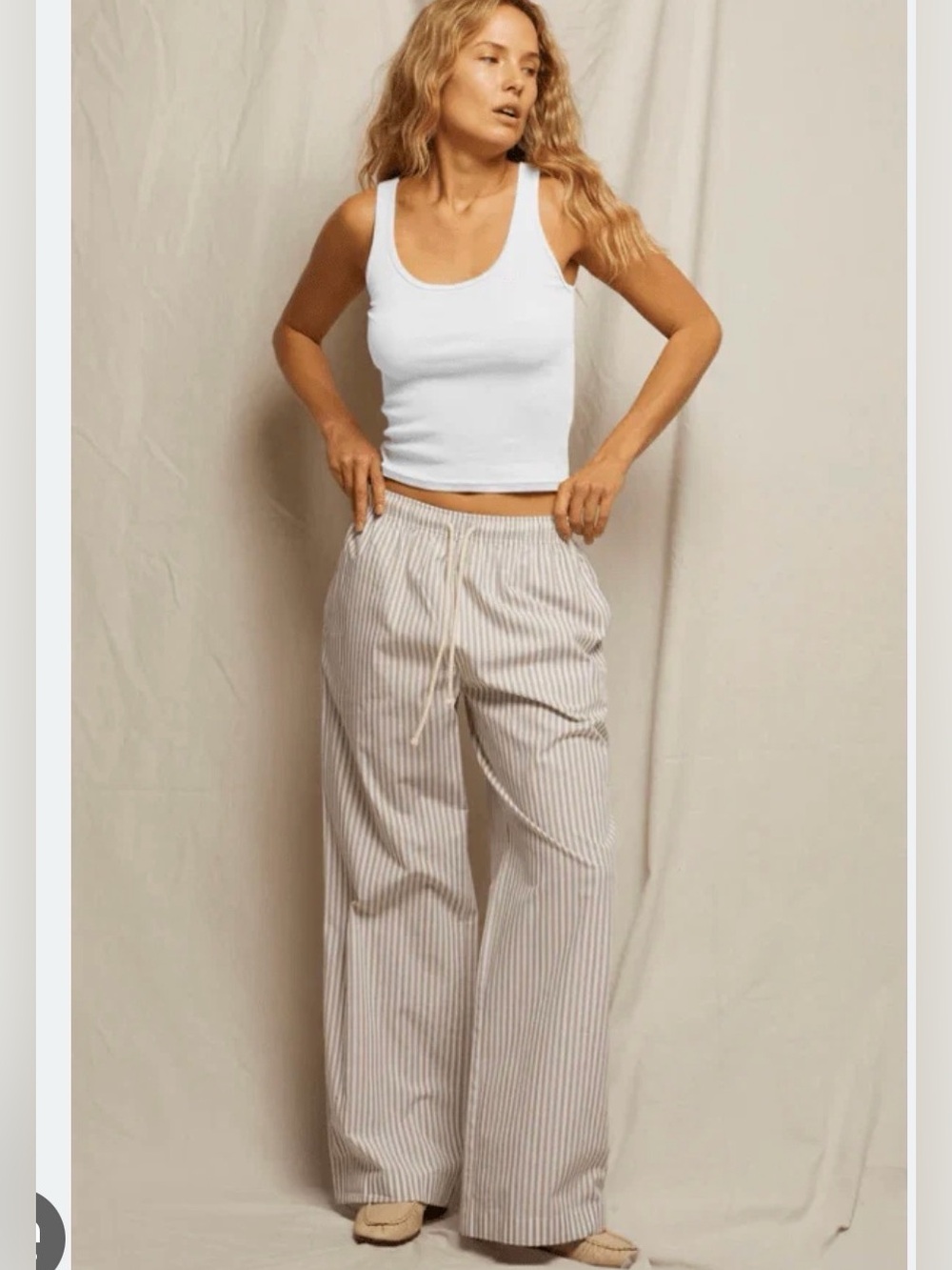 PWT Andi Wide Leg Poplin Pants White & Tan